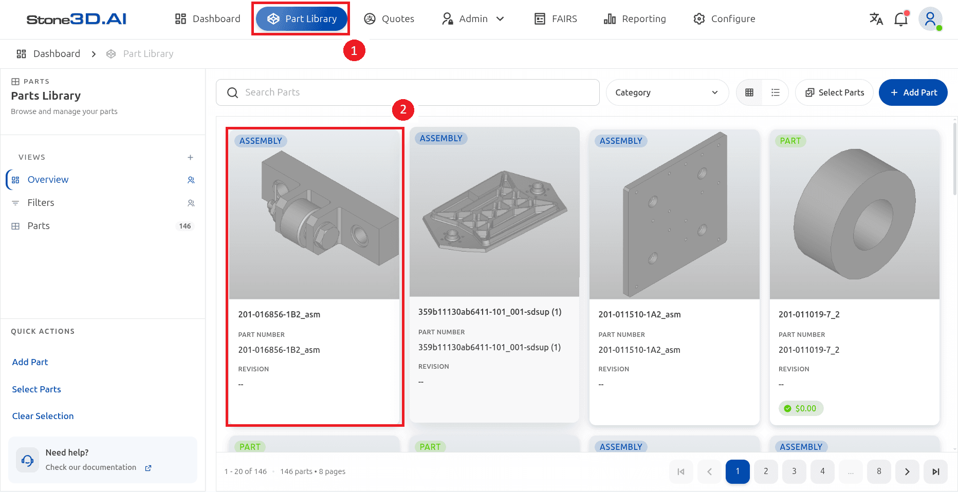 Part Library Grid View