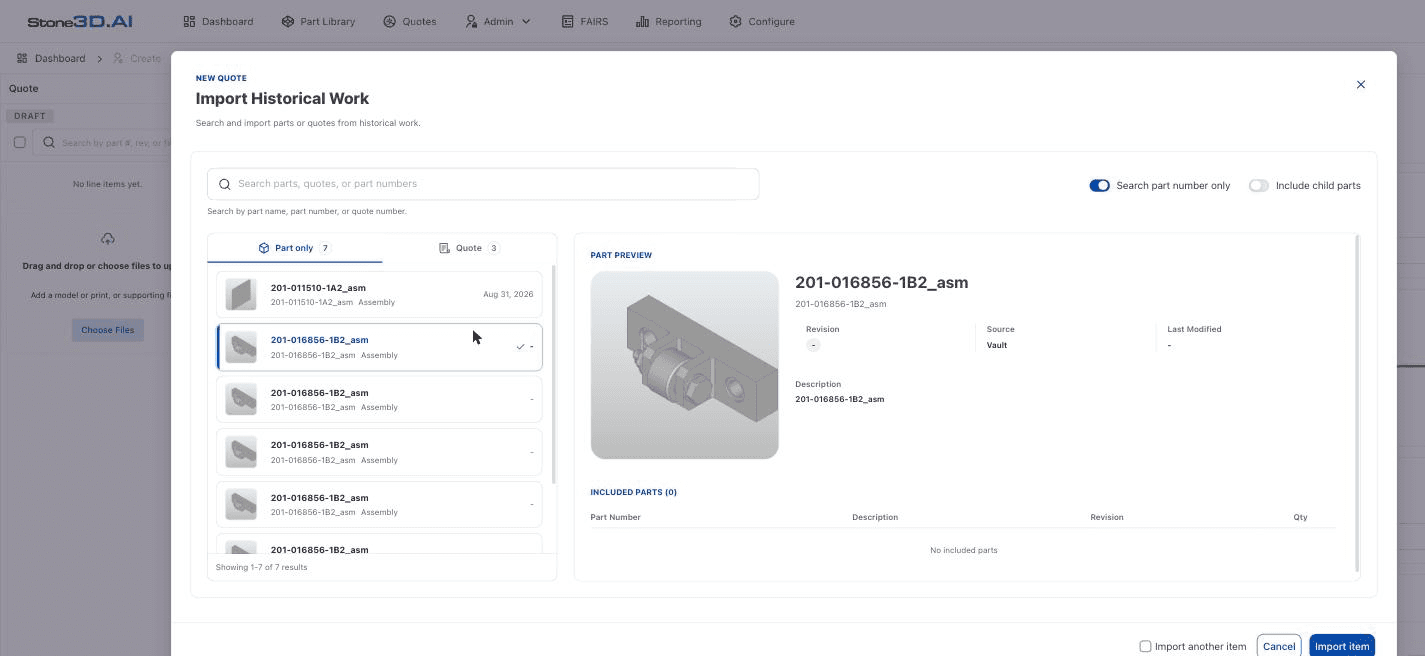 Previewing a Part before import