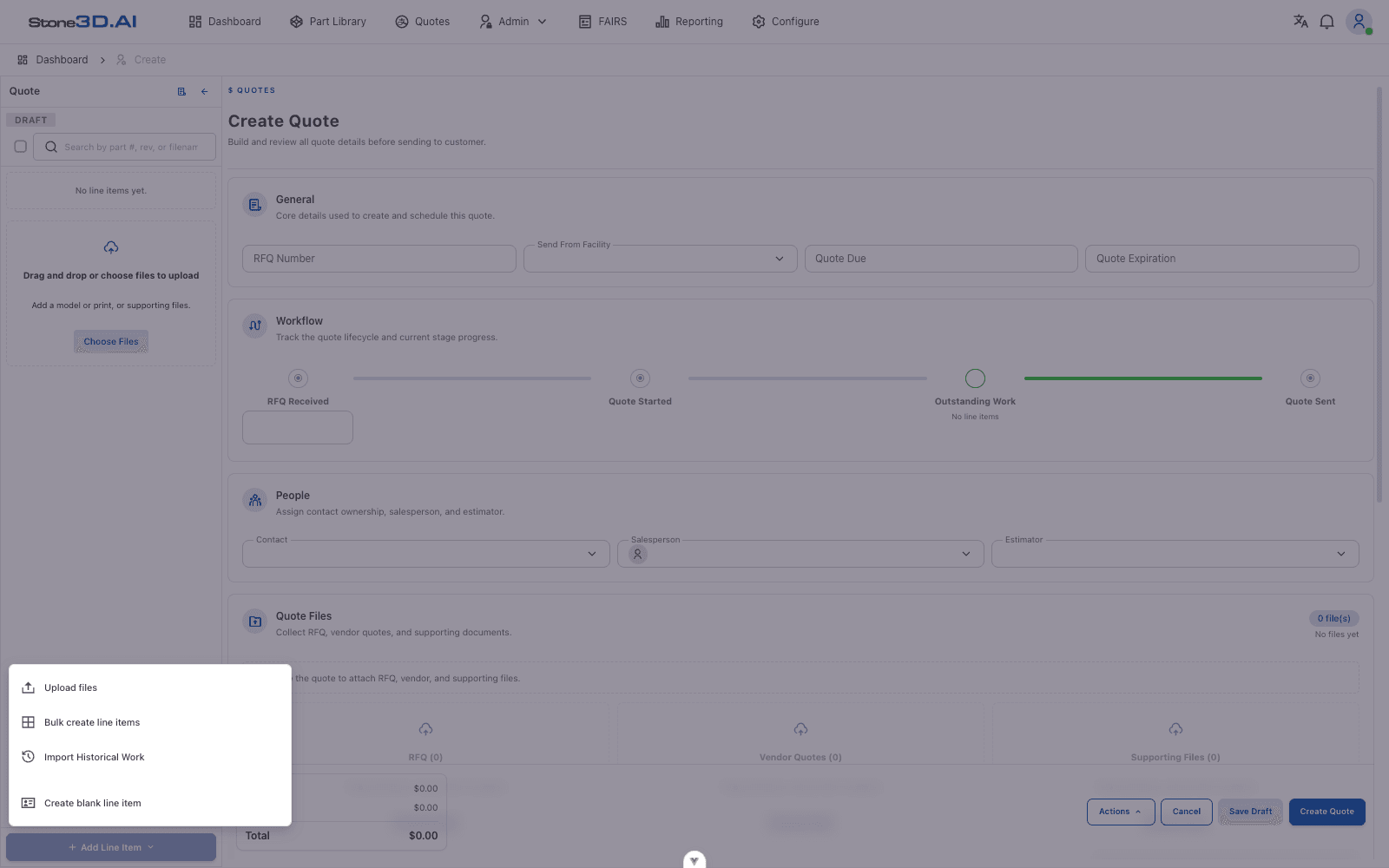 Add line item menu
