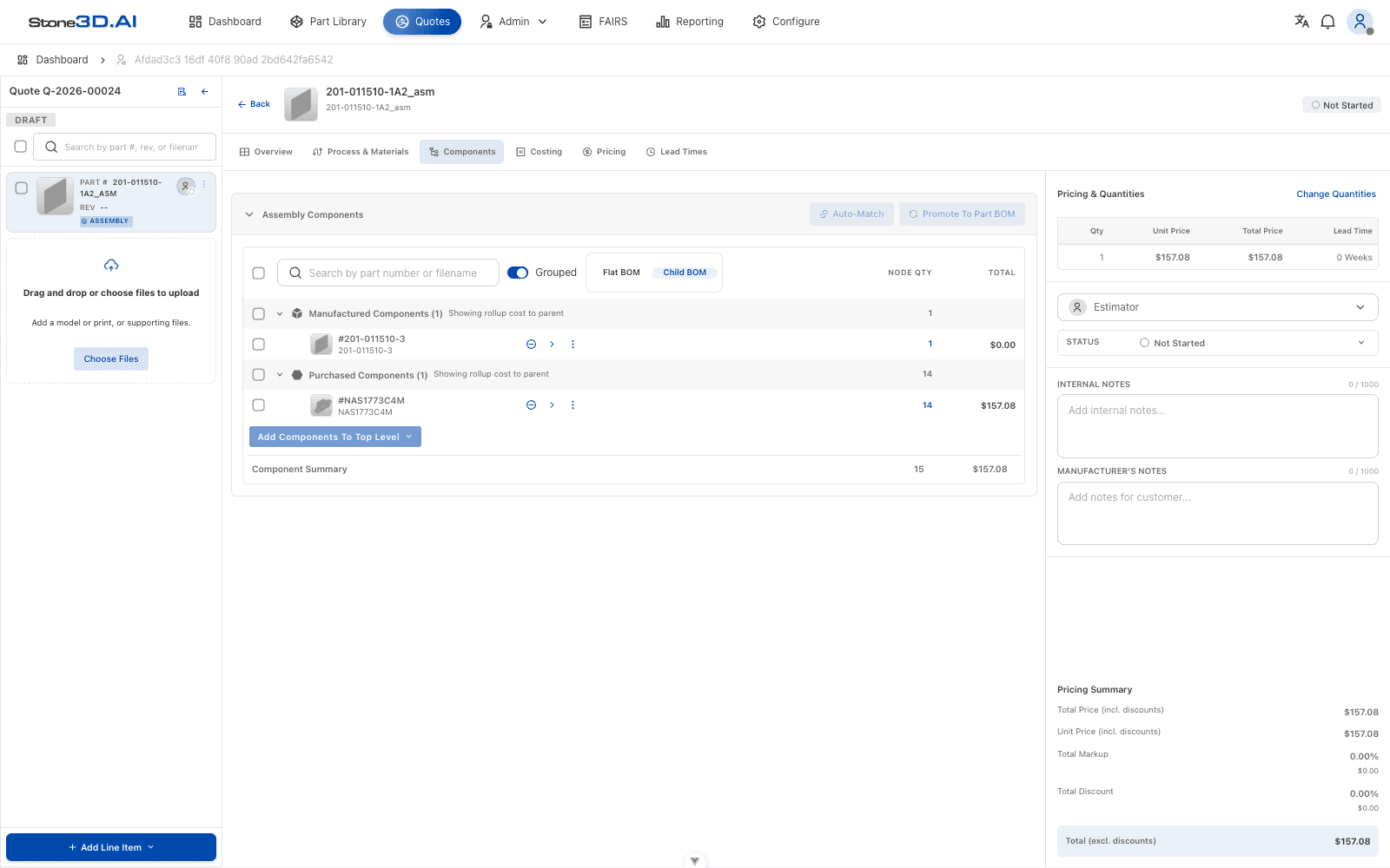Components tab — an assembly's BOM tree