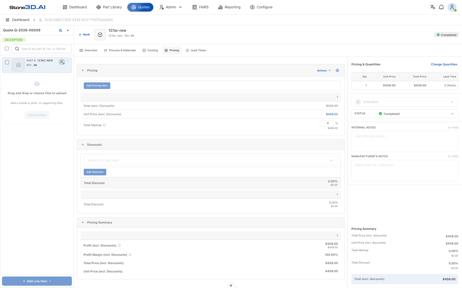 Pricing tab