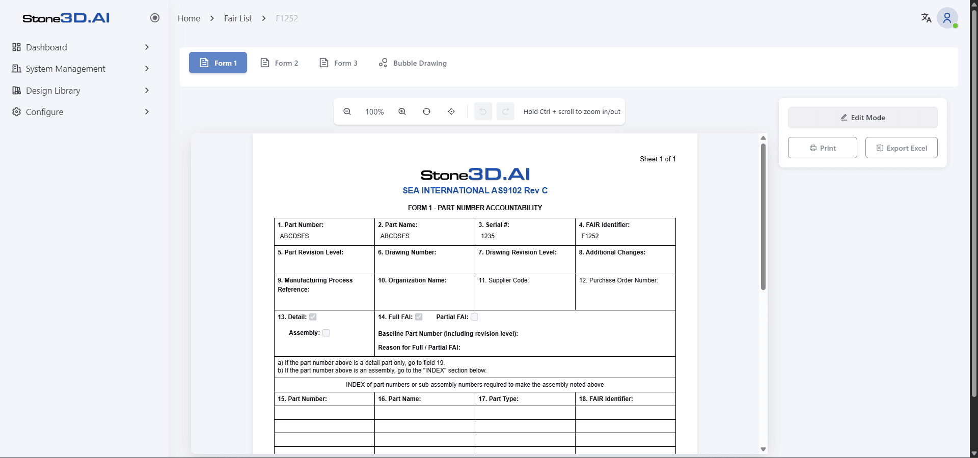 Form 1 - Part Number Accountability