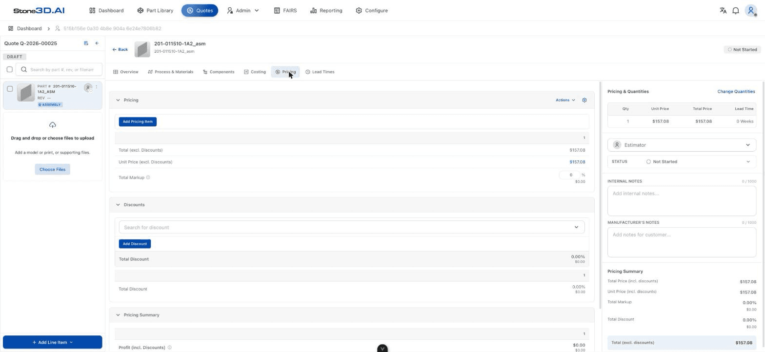 Pricing tab with Markup and Discounts